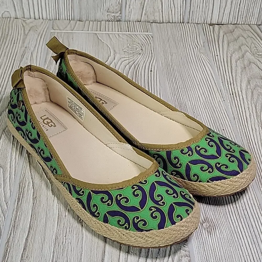 UGG Indah Marrakech Green Blue Cotton Flats Womens Size 7 New